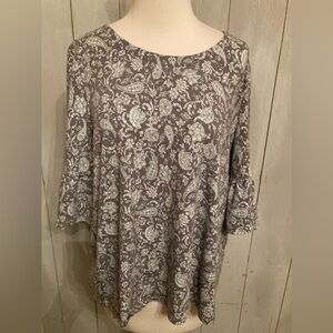 JJill Women’s‎ Gray Floral 3/4 Blossom Sleeve Blouse Top Size Med So Soft
